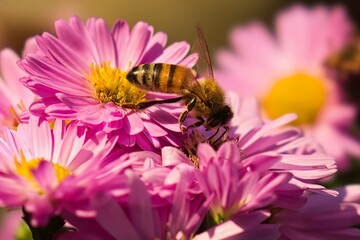 Biene Auf Blüten beim Nektarsammeln 