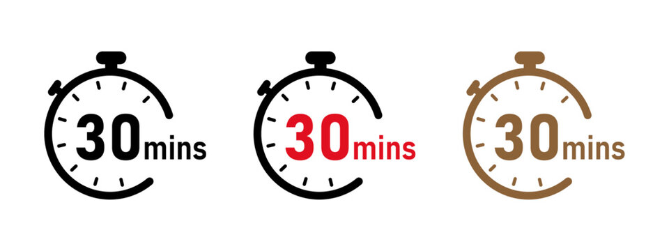 30 minutes timer, stopwatch or countdown vector icons