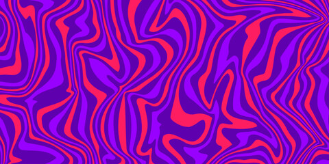 Retro groovy background. Wavy vintage psychedelic wallpaper. Red purple trippy pattern, cover, poster in 60s, 70s or 80s style. Liquid hippie texture. Vector