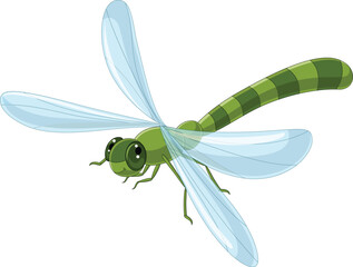 Cartoon funny dragonfly on white background - obrazy, fototapety, plakaty