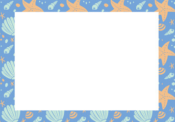 手描きシェルのフレーム　ブルー