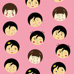 Feminine look, abstract personage, mascot design, funny face, cute icon.