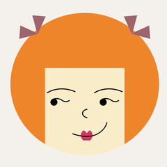 Feminine look, abstract personage, mascot design, funny face, cute icon.