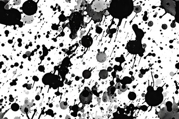 Seamless black ink or paint specks, splashes or splatter texture isolated on white background. , ai generated