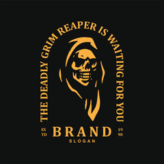 Vintage retro grim ripper skeleton logo design badge