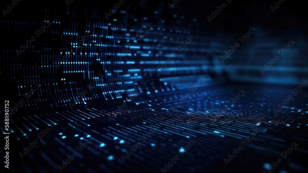 Wall mural data binary code, technology background, blue dark background, generative ai