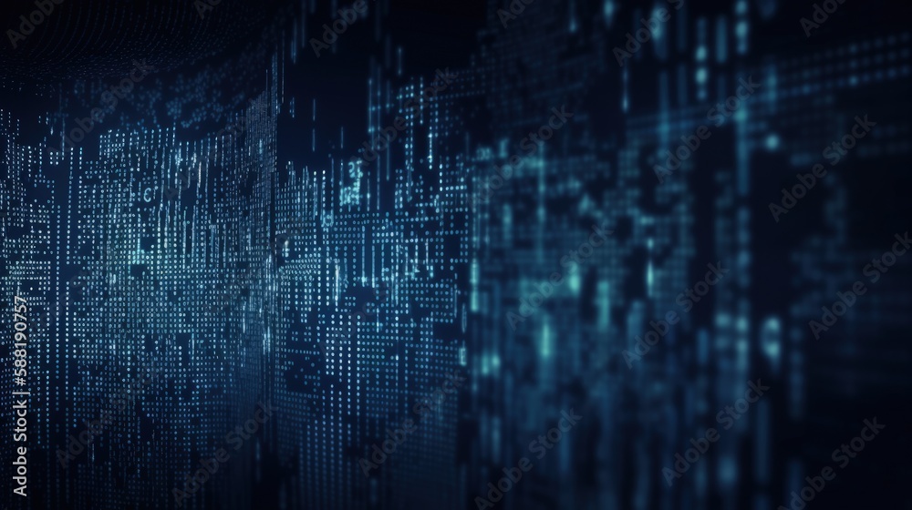 Wall mural data binary code, technology background, blue dark background, generative ai