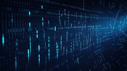 Data binary code, technology background, blue dark background, generative ai