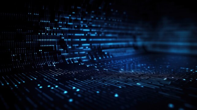 Data binary code, technology background, blue dark background, generative ai