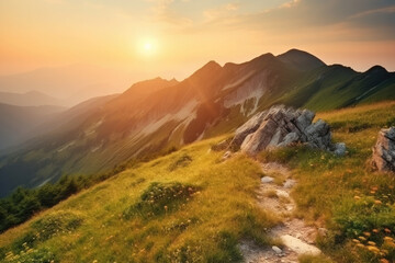 Mountains during sunset, beautiful nature landscape in summer