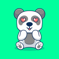 Vector panda sitting shocked cute creative kawaii cartoon mascot