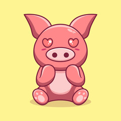 Vector pig sitting shocked cute creative kawaii cartoon mascot