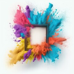 Obraz na płótnie Canvas Exploding of multicolor powder color in square shape with background. Finest generative AI.
