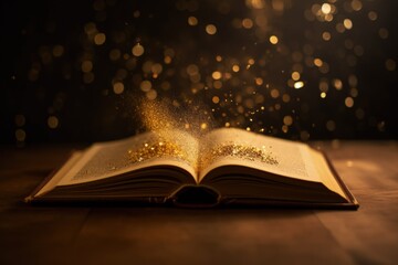magic book with gold particles, generative ai
