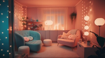 cozy living room, vintage concept, chill, retro style, generative ai