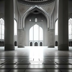 Fototapeta na wymiar Black and white mosque interior