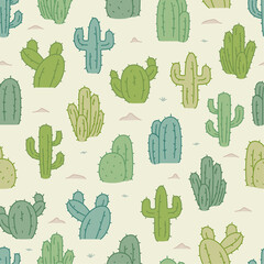 Vector cactus on desert seamless pattern