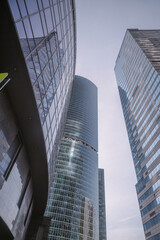 Upward view of modern skyscrapers in business center of Moscow City. Moscow. Russia