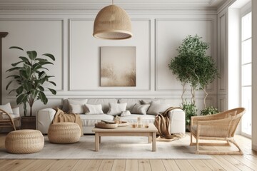 cozy living room with comfortable furniture and a touch of nature. Generative AI