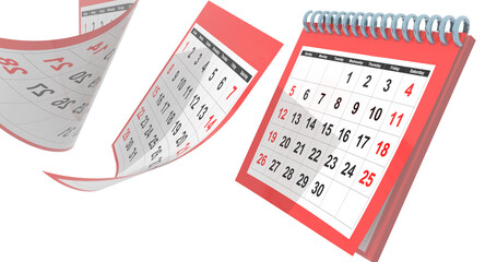 calendar april  flying pages isolated red - 3d rendering - obrazy, fototapety, plakaty