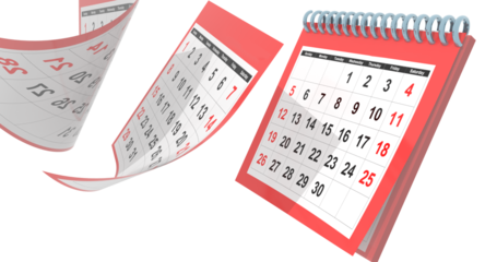 calendar april  flying pages isolated red - 3d rendering
