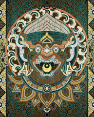 Seamless Hanuman line art colorful pattern character design.