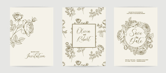 Wedding invitation. Roses illustration. hand-drawn frame.