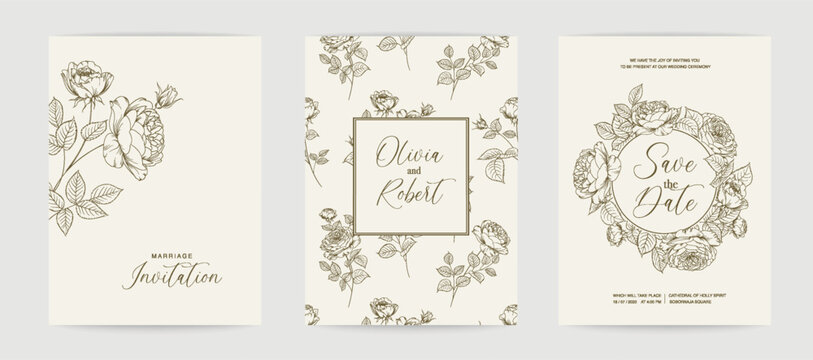 Wedding invitation. Roses illustration. hand-drawn frame.