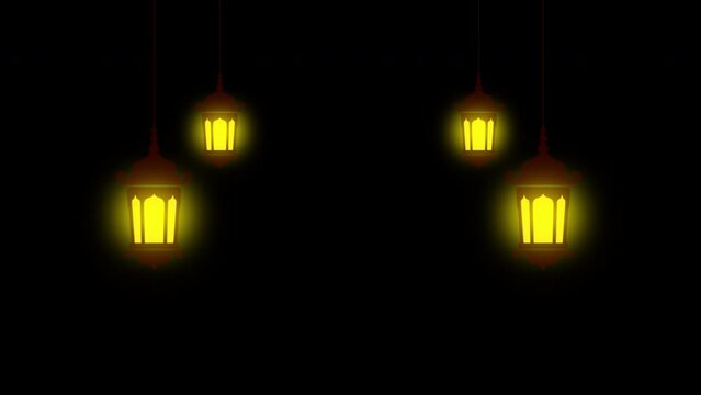 Ramadan lantern lamp hanging loop Animation video transparent background with alpha channel.