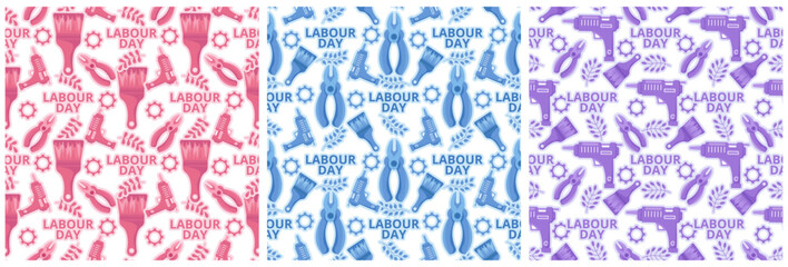 Set of Happy Labor Day Seamless Pattern Design Illustration with Different Professions in Element Template Hand Drawn
