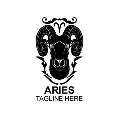Zodiac aries horoscope astrology logo vector in black and white silhouette modern design. Elegant symbol and aesthetic icon template