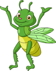 Cute grasshopper cartoon on white background
