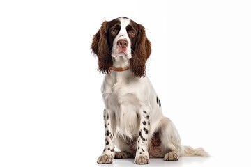 English Springer Spaniel dog isolated on white background. Generative AI - obrazy, fototapety, plakaty