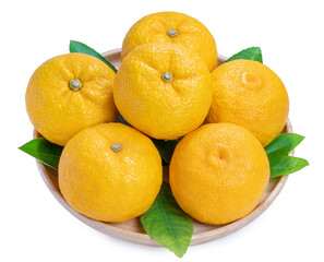 Obraz na płótnie Canvas Yuzu Orange fruit on White backghround. Sweet Yuzu Orange fruit isolate on white with clipping path.