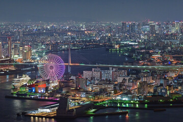 Obraz premium 観覧車のある港の夜景
