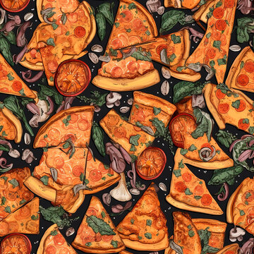 Seamless background of fresh pizza slices.