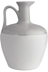 Light-colored porcelain pitcher with a handle and a narrow neck. isolated on a transparent background
