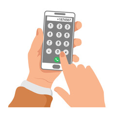 Dial number concept. User interface keypad for smartphone. Man holding the phone with buttons on the mobile phone screen to make a phone call Keyboard template in touchscreen device. Vector