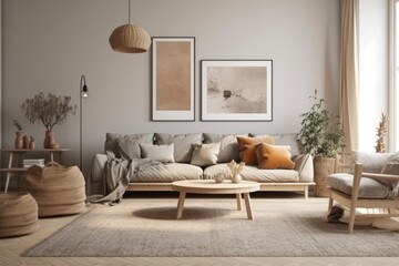 cozy living room with stylish furniture and decorations. Generative AI
