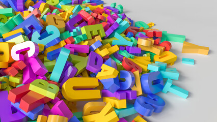 Fototapeta na wymiar 3D Illustration of Assorted Letters of the Alphabet