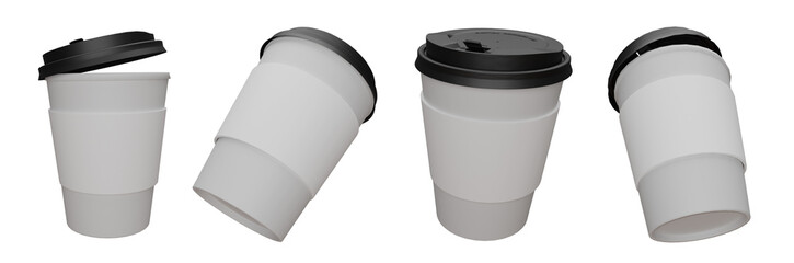 se of 3d rendering  empty white coffee cups for mock up, png transparent background file	
