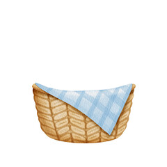 Obraz premium Watercolor brown basket and blue fabric. 