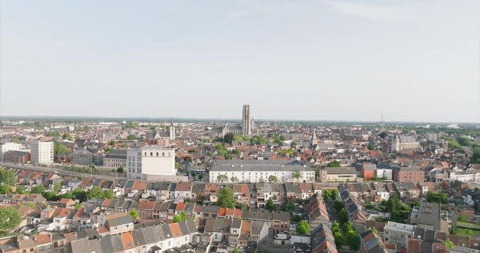 Aerial view of the skyline of Mechelen, Belgium