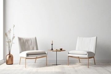 Home mockup, white room with natural wooden furniture, Scandi boho style interior backgroundGenerative AI	