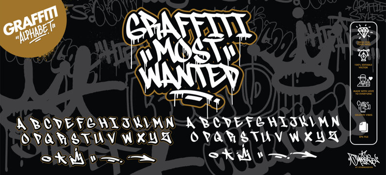 Street Art Modern Graffiti Alphabet. Vector font graffiti alphabet, cool decorative typography letters. Fully customizable colors