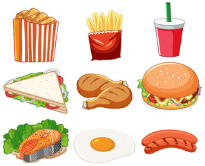 Set of food cartoon isolated