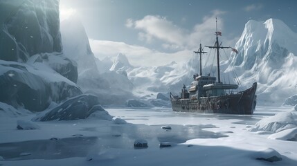 Fototapeta premium arctic, exploration ship frozen in winter3
