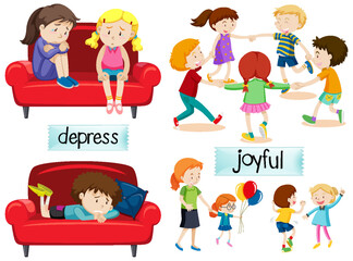 English vocabulary adjective word with cartoon characters