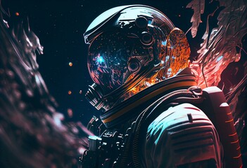 Obraz na płótnie Canvas Astronaut on a solo mission to explore, Generative AI