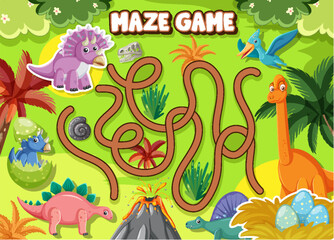 Maze Game In Dinosaur Theme
